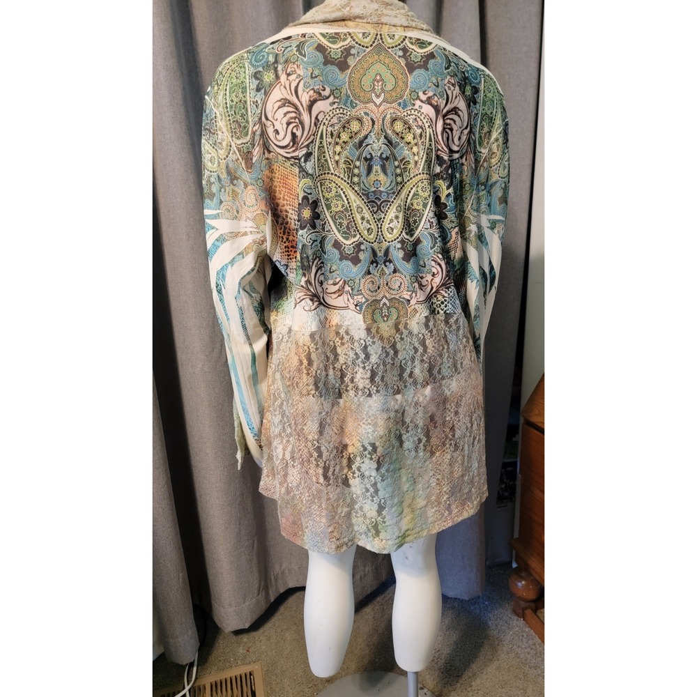 Whimsy Fairy COVER CHARGE Open Waterfall Front Pastel‎ Ombre Lace Cardigan SZ 1X - Picture 8 of 13